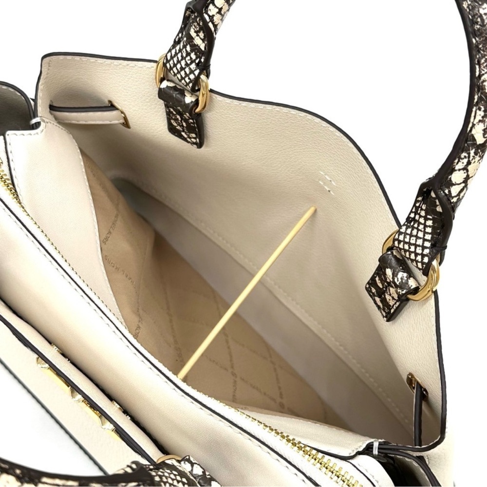 Michael Kors Large Reed Leather Belted Satchel Crossbody Bag Cream Snakeskin - Picture 10 of 12